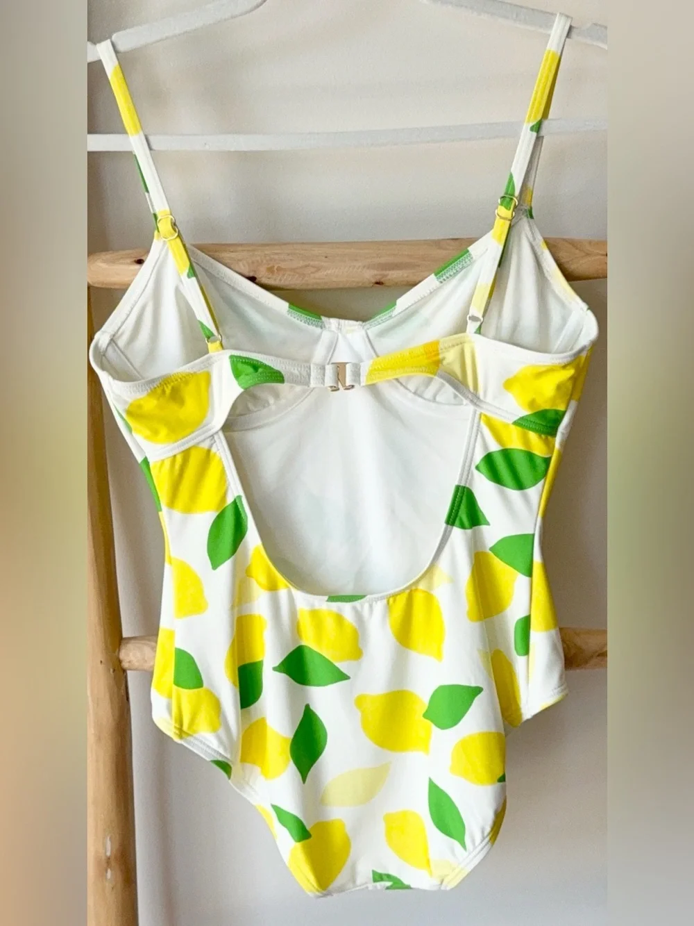 Kate Spade New York White Yellow Lemon Print One Piece Swimsuit Bathing Suit M